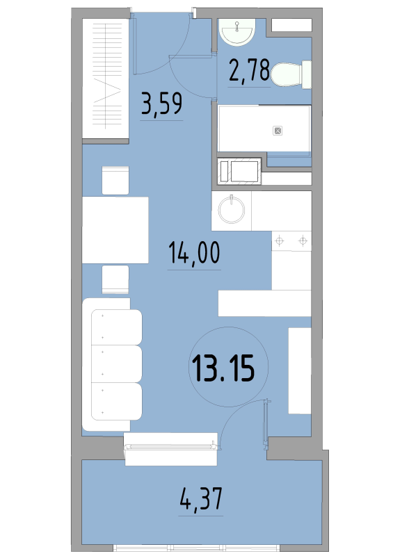 Студия 24,9 м²