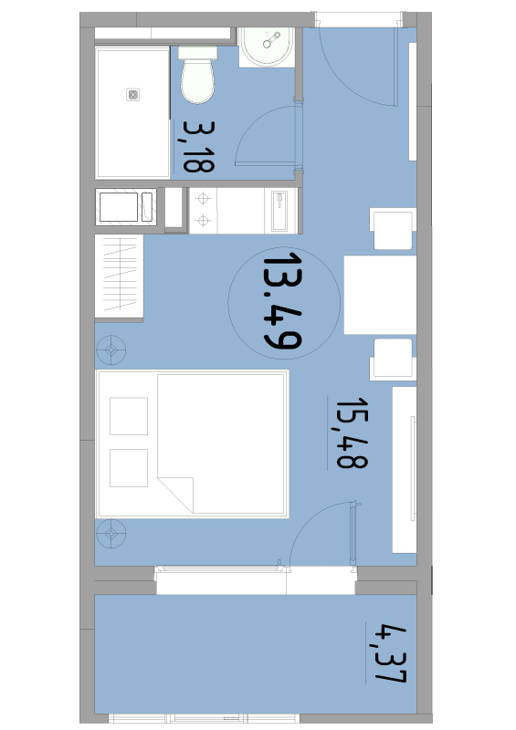 Студия 23 м²