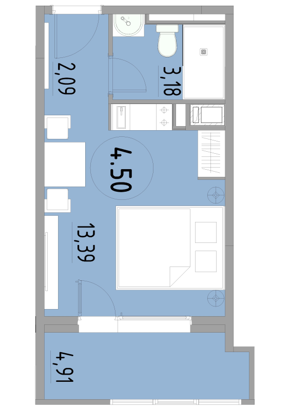 Студия 23,4 м²