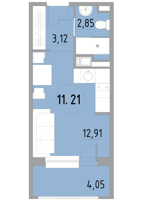 Студия 23,1 м²