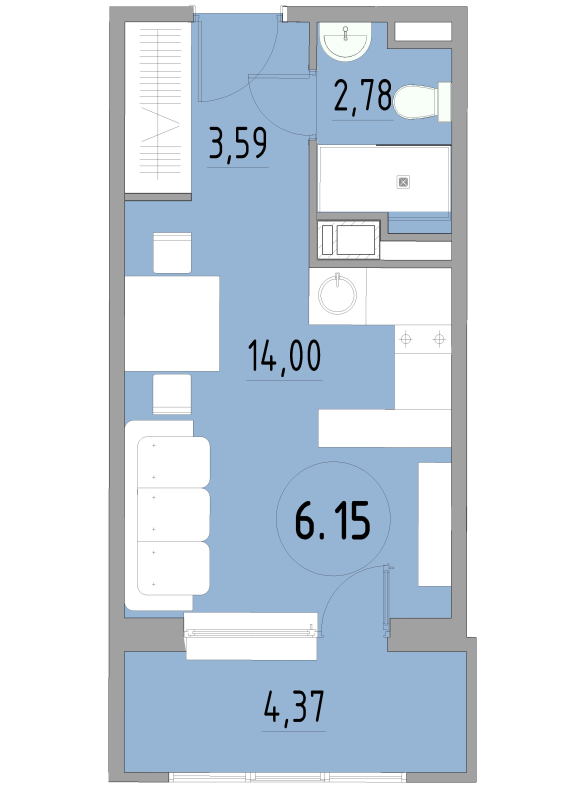 Студия 24,9 м²