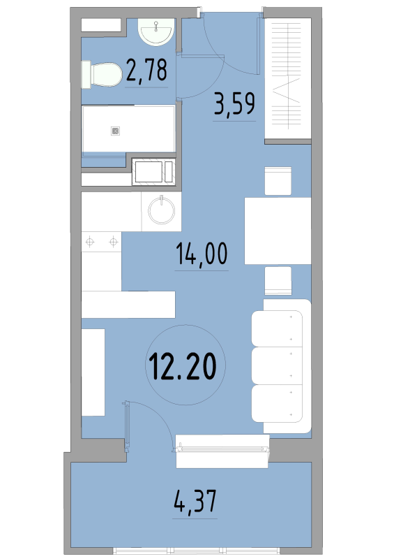 Студия 24,9 м²