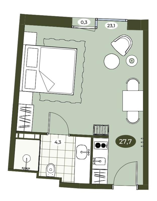 Студия 27,6 м²