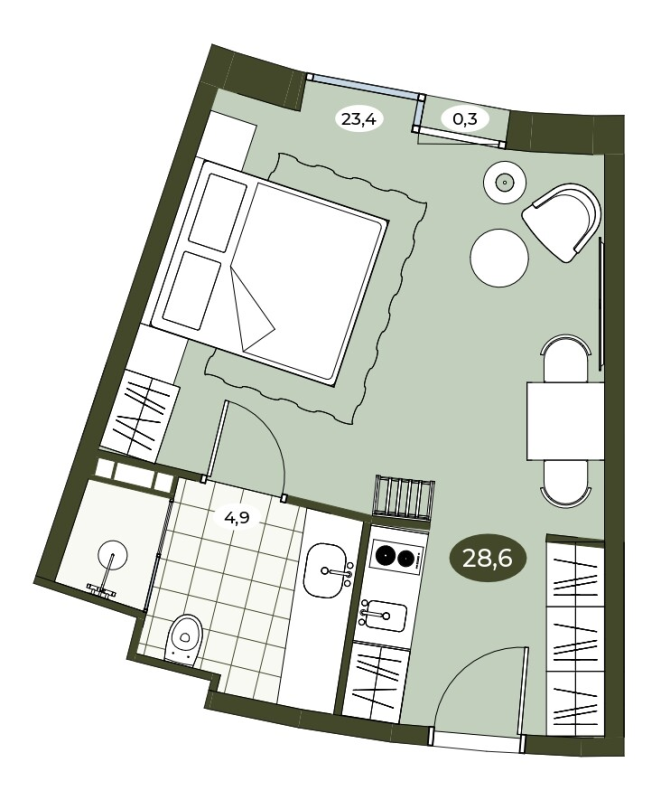 Студия 28,5 м²