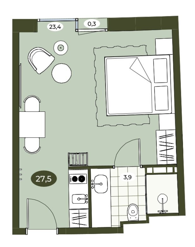 Студия 27,4 м²