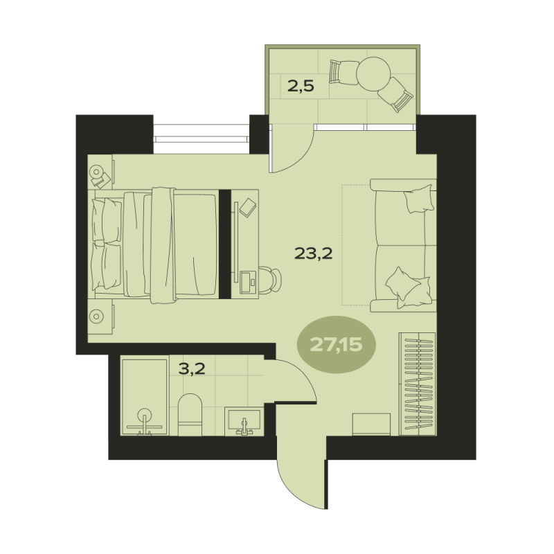 Студия 28,9 м²