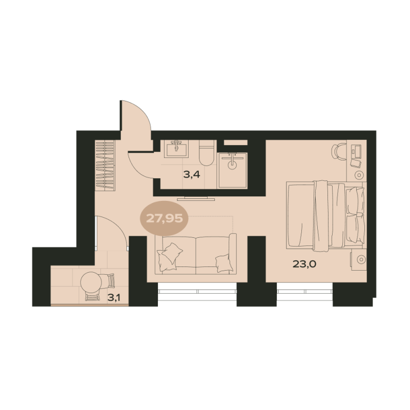 1 ккв 29,5 м²