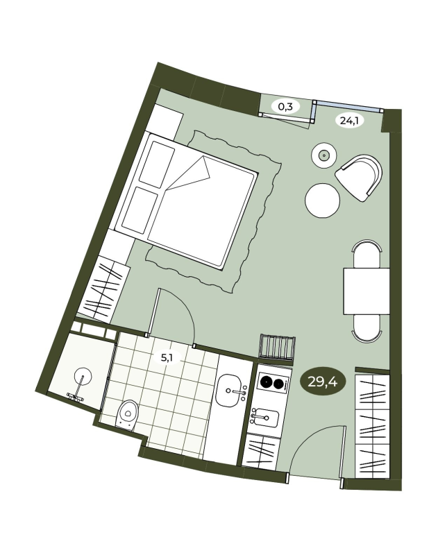 Студия 29,3 м²