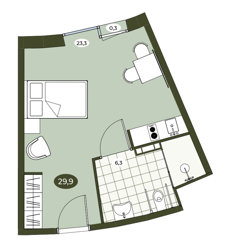 Студия 29,9 м²