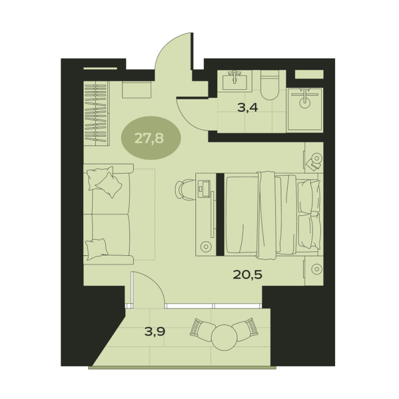 Студия 27,8 м²