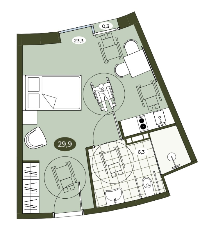 Студия 29,8 м²