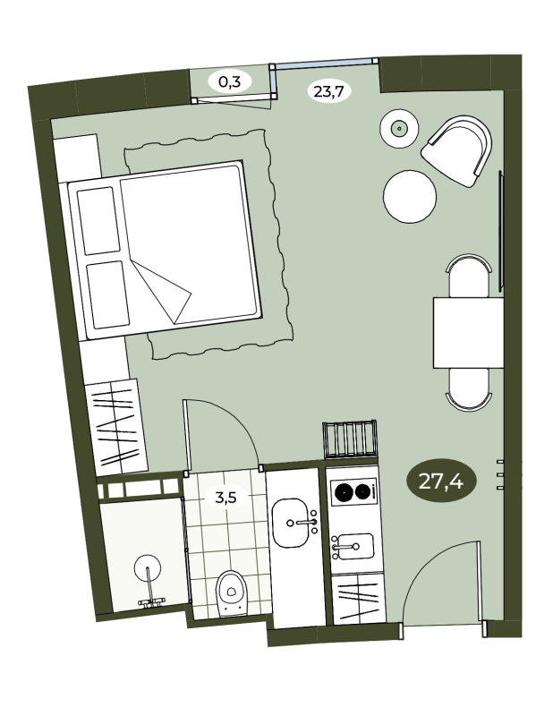 Студия 27,3 м²