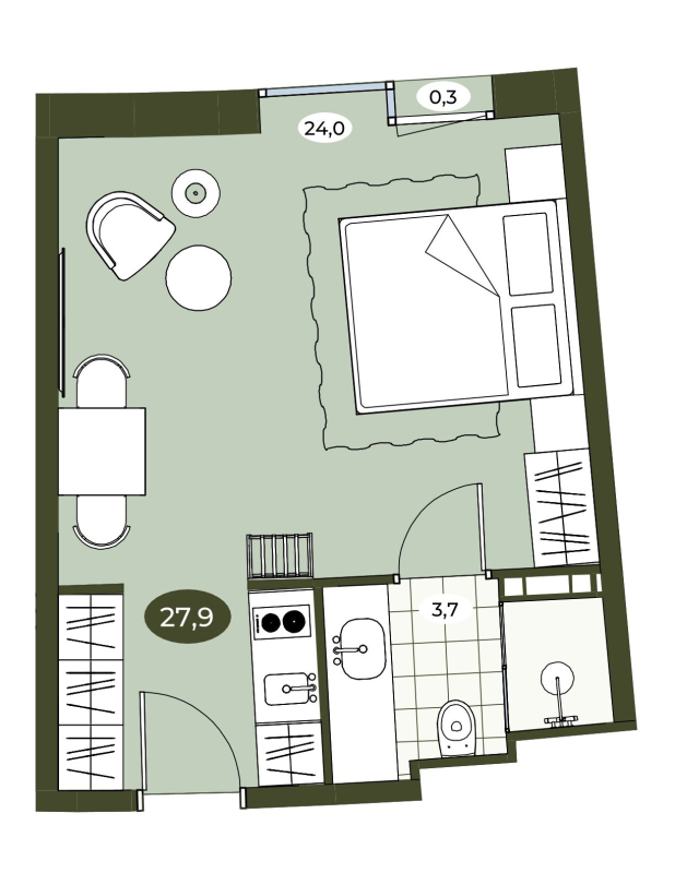 Студия 27,9 м²
