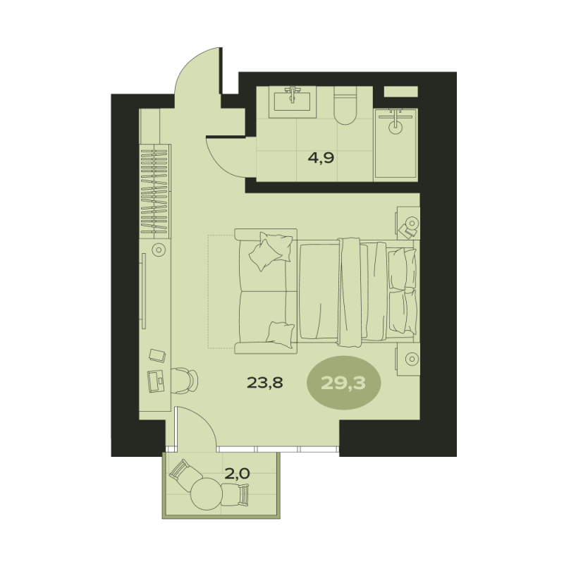Студия 30,7 м²