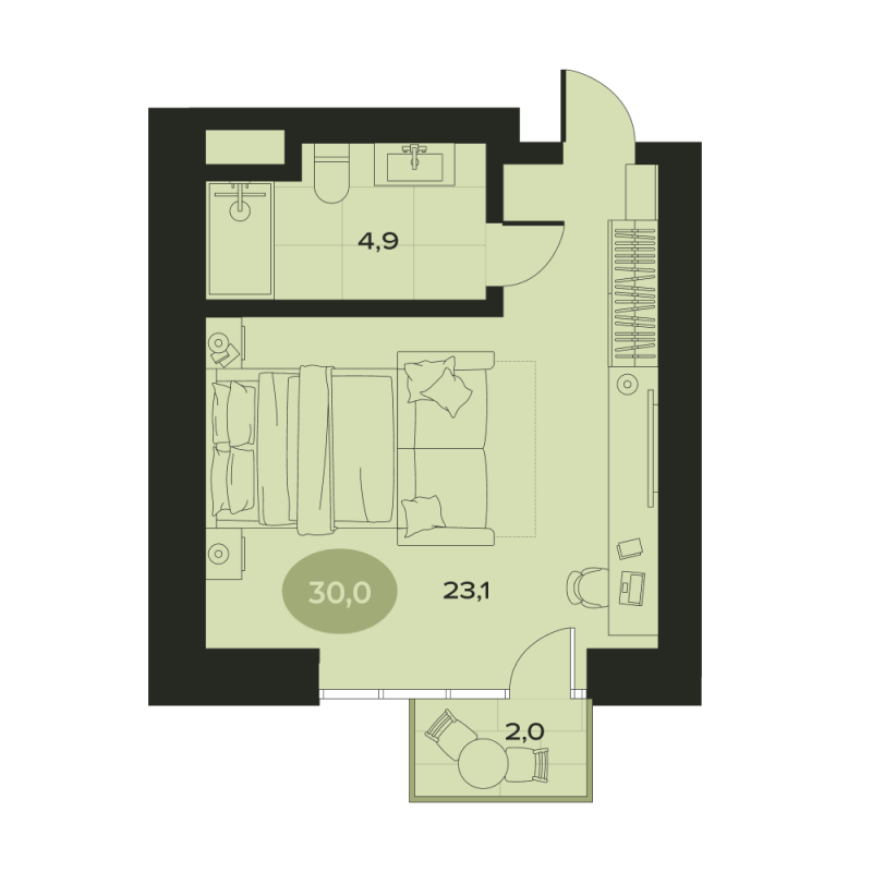 Студия 30 м²