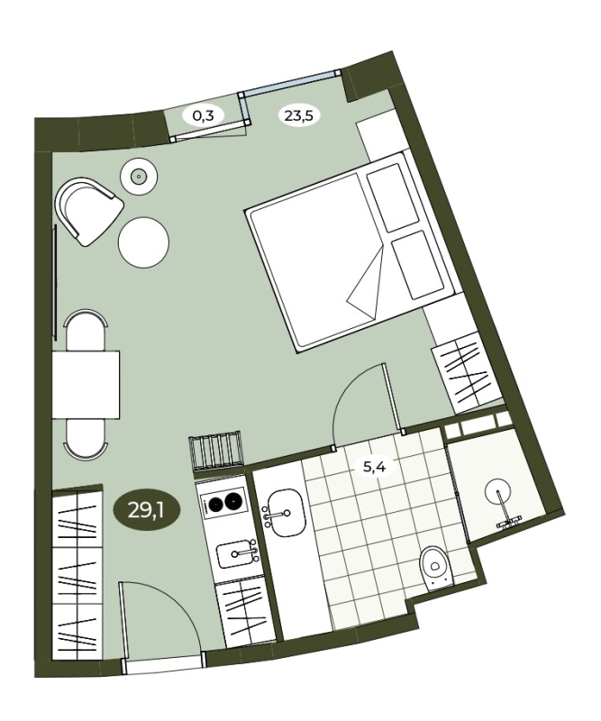 Студия 29,2 м²