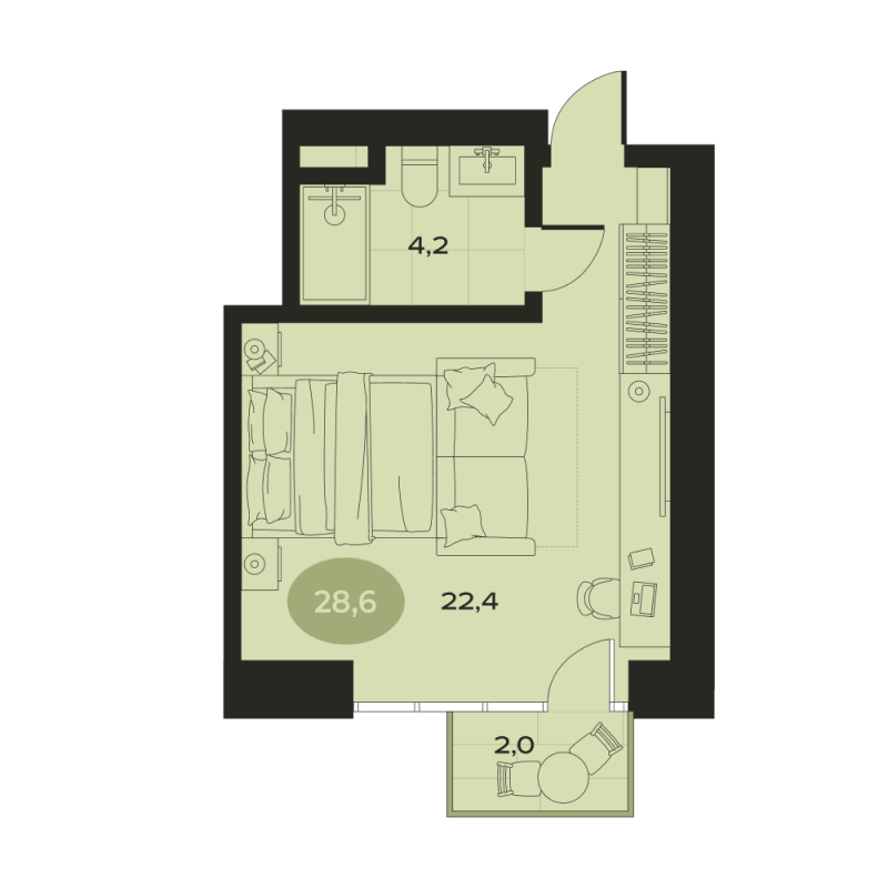 Студия 28,6 м²