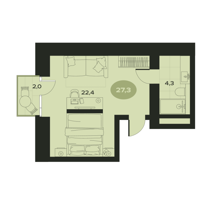 Студия 28,7 м²