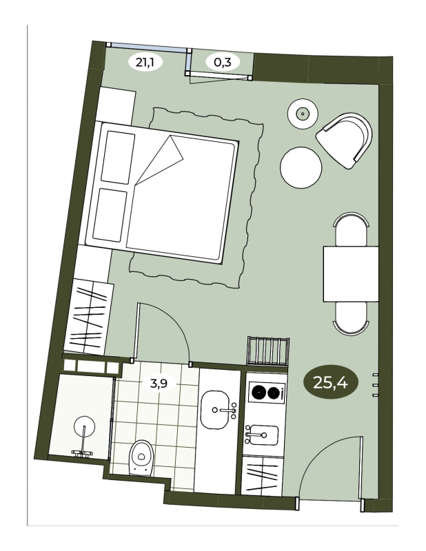 Студия 25,3 м²