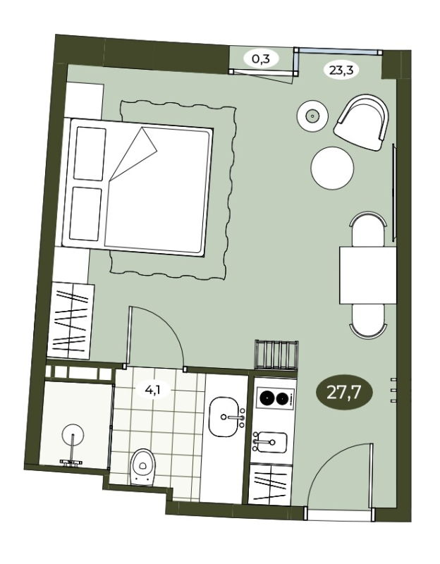 Студия 27,6 м²