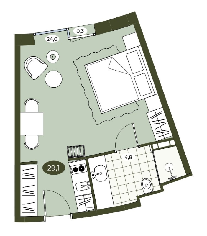 Студия 29 м²