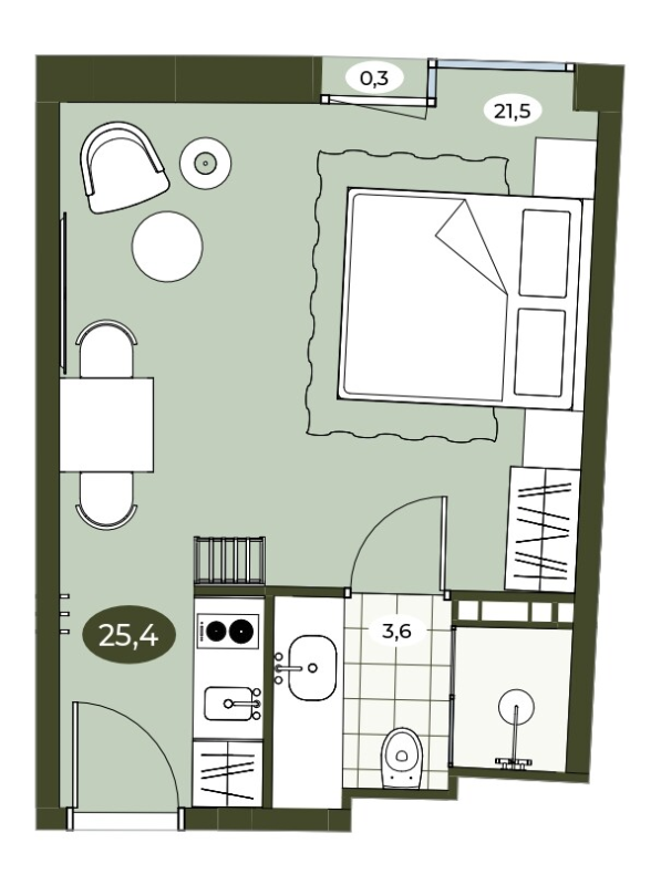 Студия 25,3 м²