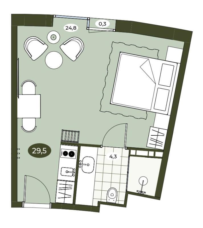 Студия 29,4 м²