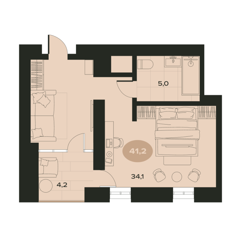 1 ккв 43,3 м²