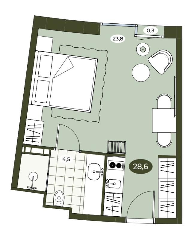 Студия 28,5 м²