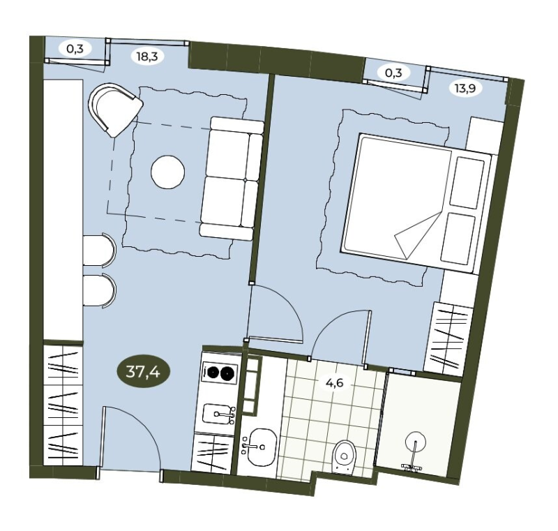 2 ккв (Евро) 37,4 м²