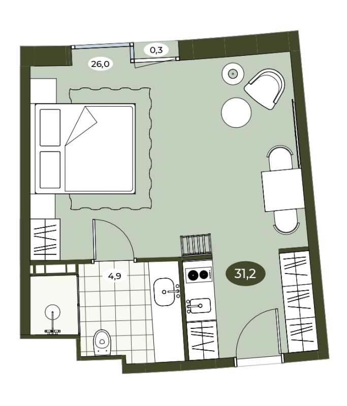 Студия 31,1 м²
