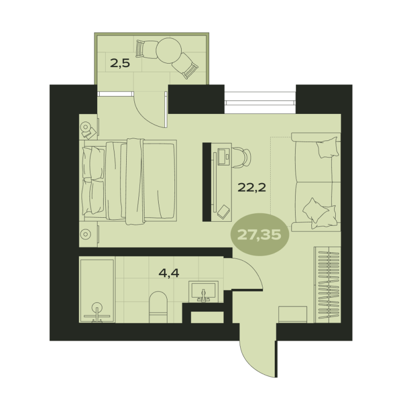 Студия 29,1 м²