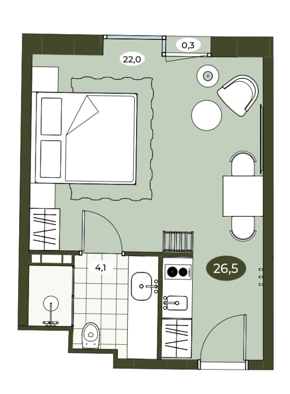 Студия 26,4 м²