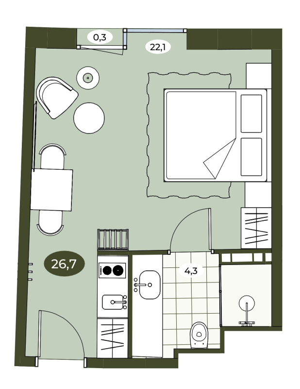 Студия 26,7 м²
