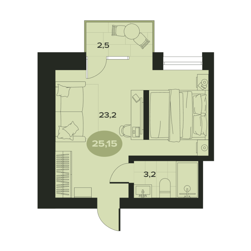 Студия 28,9 м²