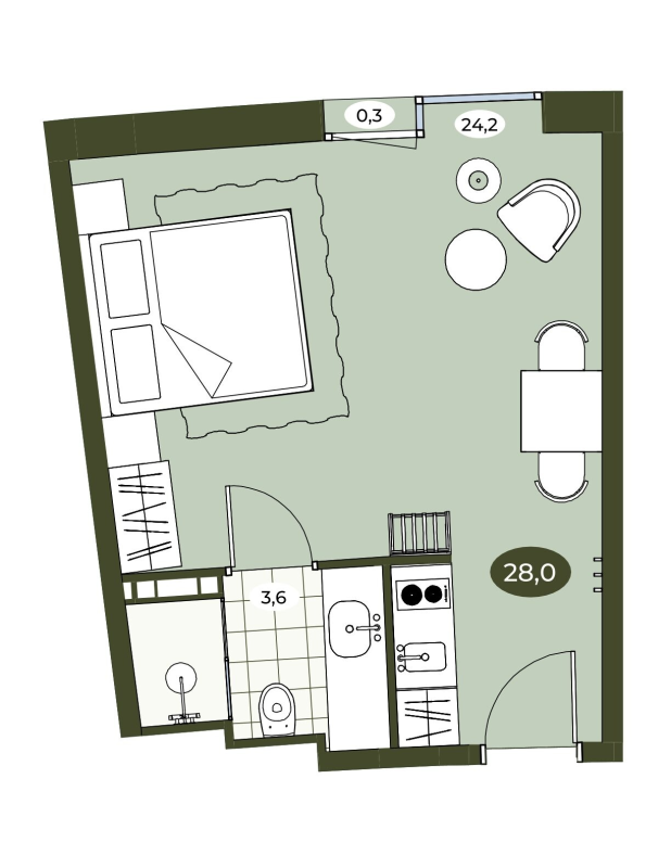 Студия 27,9 м²