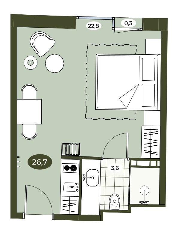 Студия 26,5 м²