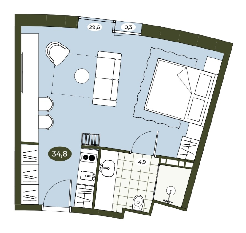Студия 34,8 м²