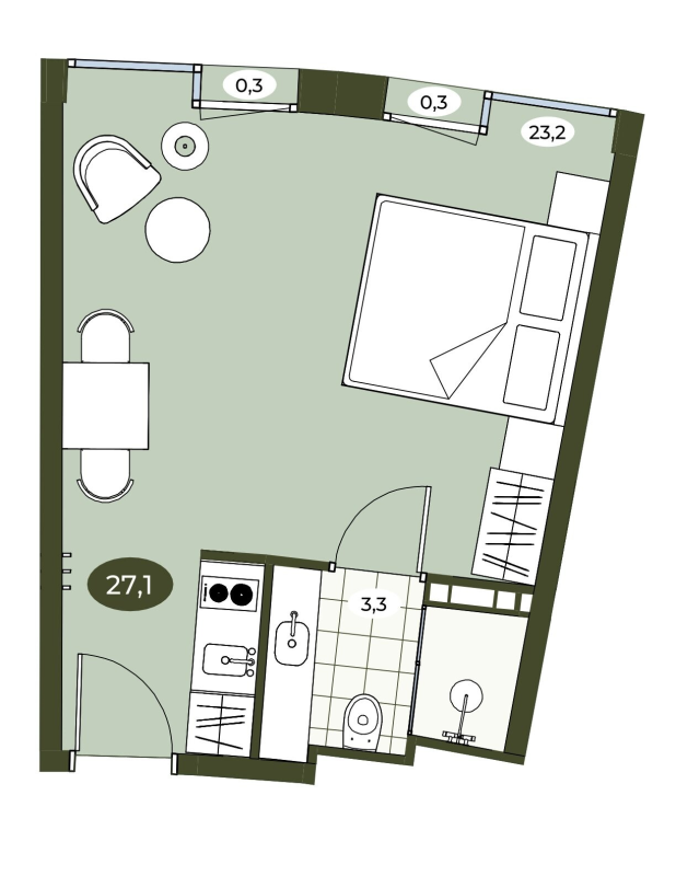Студия 26,9 м²