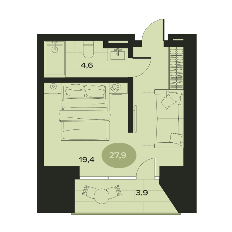 Студия 27,9 м²