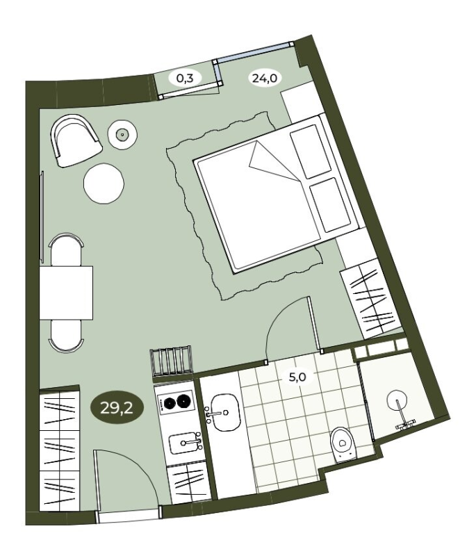 Студия 29,3 м²