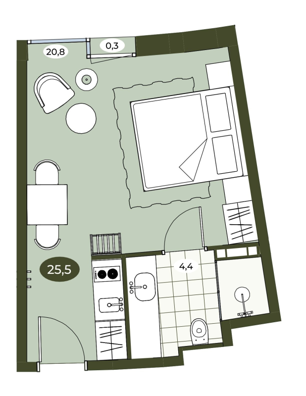 Студия 25,3 м²