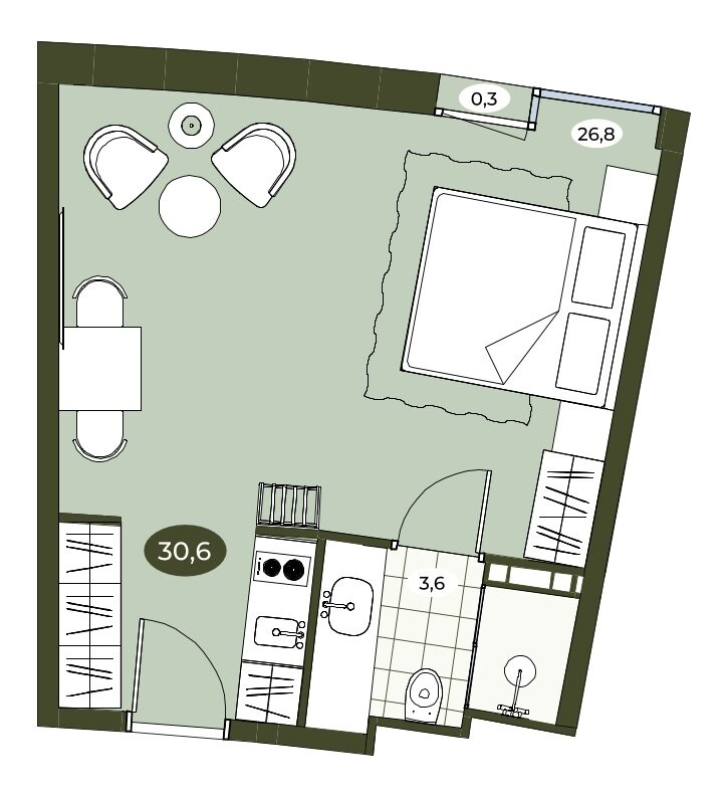 Студия 30,5 м²