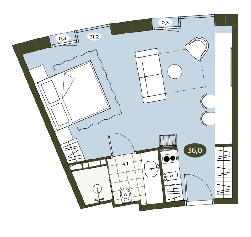 Студия 35,9 м²