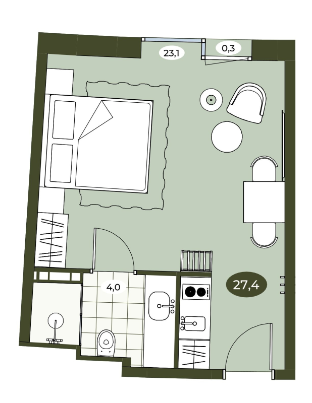 Студия 27,4 м²