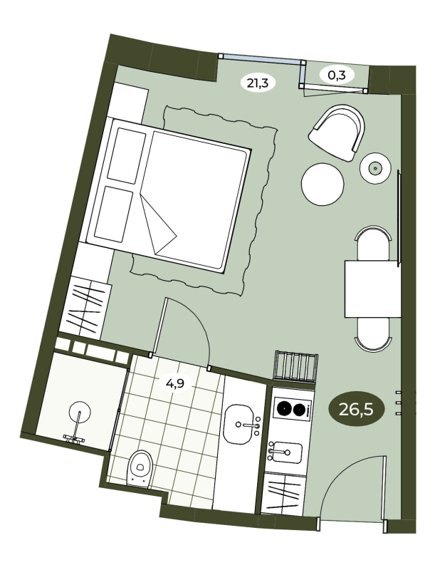 Студия 26,6 м²