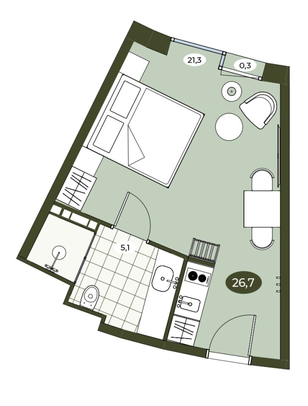 Студия 26,7 м²