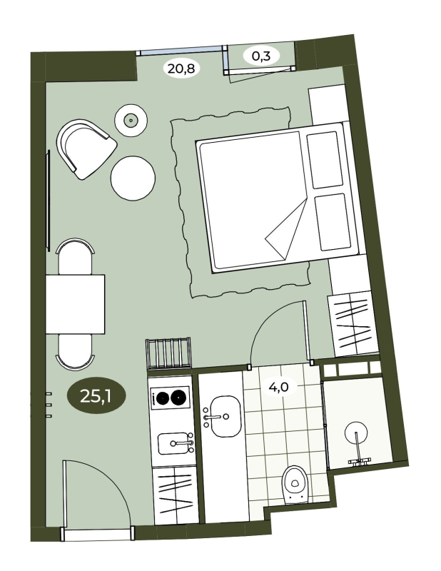 Студия 24,9 м²
