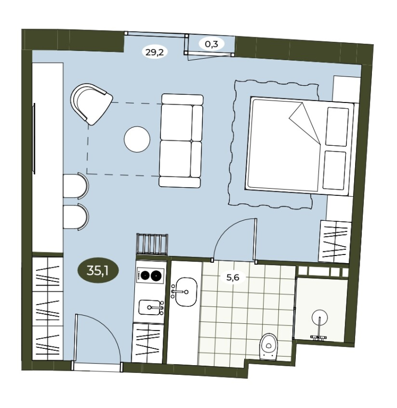 Студия 35,2 м²