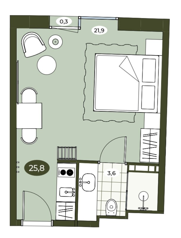 Студия 25,7 м²